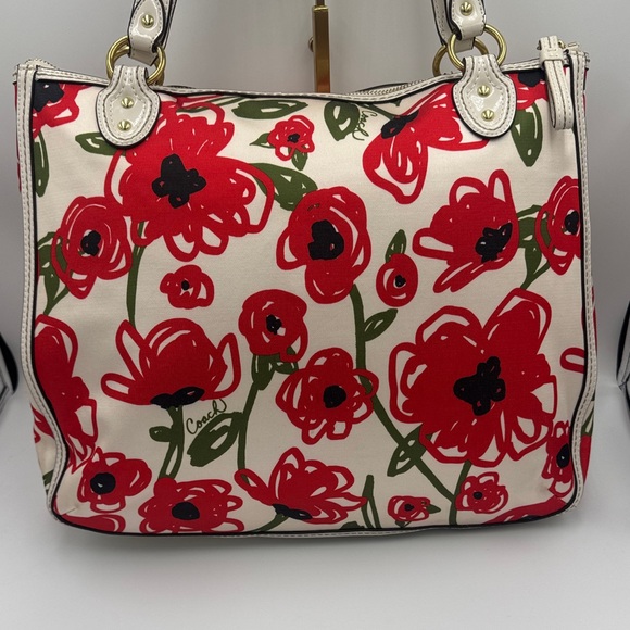 Coach Red Poppy East West Hallie Floral Shoulder Bag - Picture 5 of 14